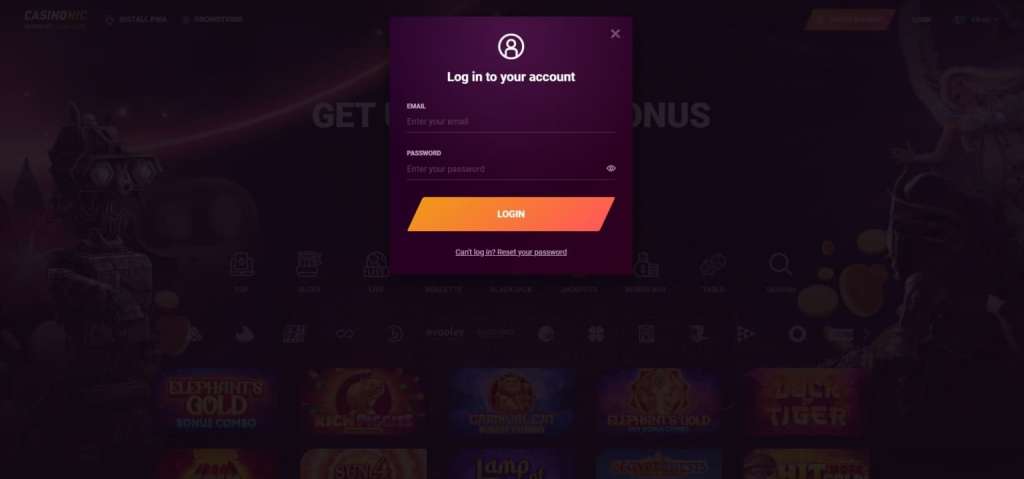 Casinonic casino login.